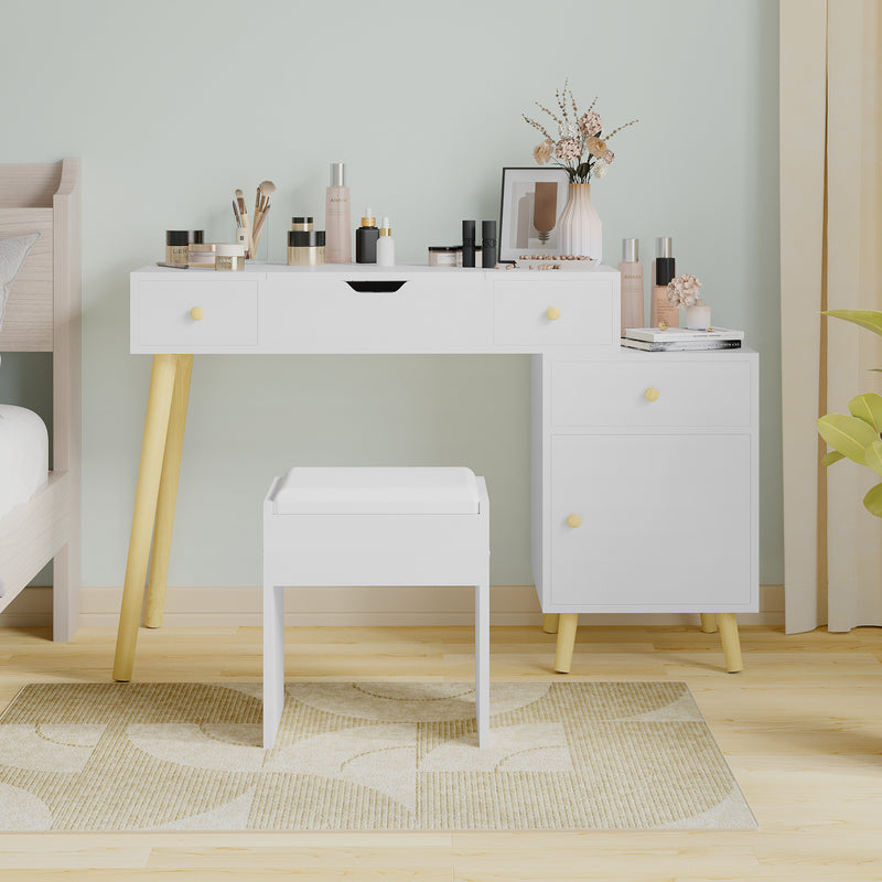 Advwin Dressing Table Stool Set Vanity Desk with Flip Top Mirror