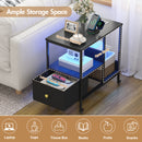 Advwin LED Side Table w/ Power Outlets & Wheels