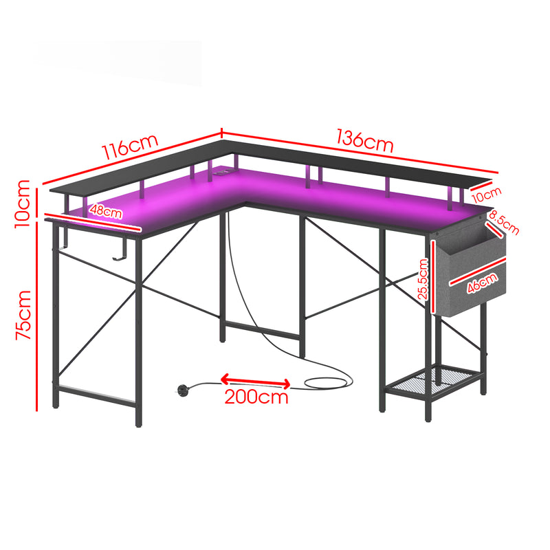 Advwin L Shaped Gaming Desk with LED Lights