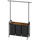 Advwin 3 Section Rolling Laundry Basket with Hanging Rack
