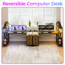 Advwin U Shaped Gaming Desk with LED Lights 164cm