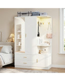 Advwin 3 Doors Armoire Wardrobe Closet with Mirror