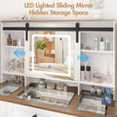 Advwin Farmhouse Vanity Desk with LED Mirror