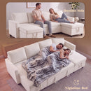 Advwin 253cm U Shaped Chenille Sectional Sofa w/ Pull Out Bed