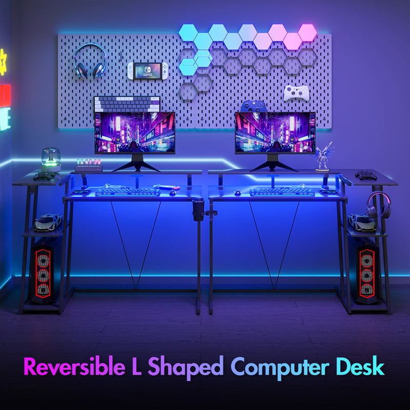 Advwin L Shaped Gaming Desk with LED Lights