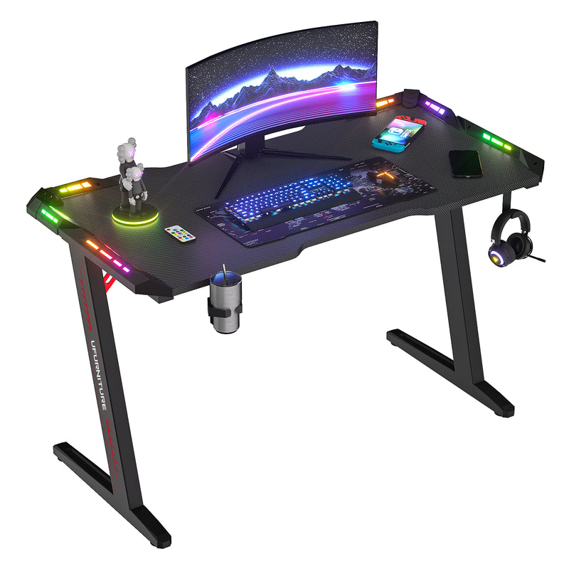 Gaming Desk LED Light & Gaming Office Chair Tilt 135° Pink