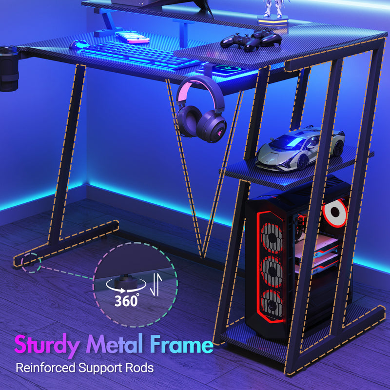 Advwin L Shaped Gaming Desk with LED Lights
