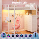 Advwin Metal Loft Bed Frame with Desk & Charging Station