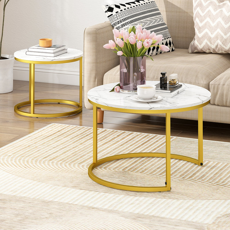Advwin Coffee Table Set of 2 Round Nesting Table