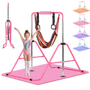 Advwin Pink Kids Gymnastics Bar with Mat Rings Swing