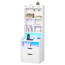 Advwin Tall LED Nightstand w/ Charging Station & 3 Drawers