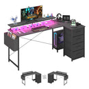 Advwin L Shaped Gaming Desk with LED Lights Black