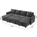 Advwin 253cm U Shaped Chenille Sectional Sofa w/ Pull Out Bed