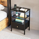 Advwin 3-Tier Bedside Table with Fabric Drawer and Lights