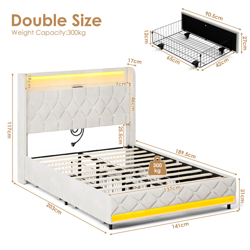 Advwin Bed Frame with Velvet Upholstered Headboard