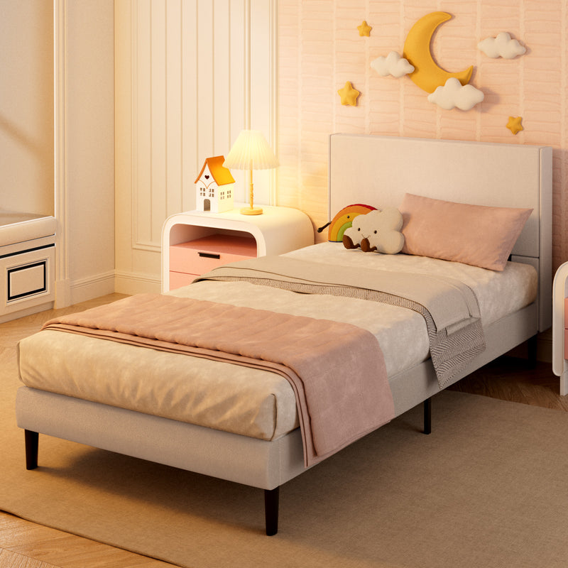 Advwin Bed Frame Mattress Base Upholstered Beige