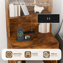 Advwin Set of 2 Tall Bedside Table with Charging Station