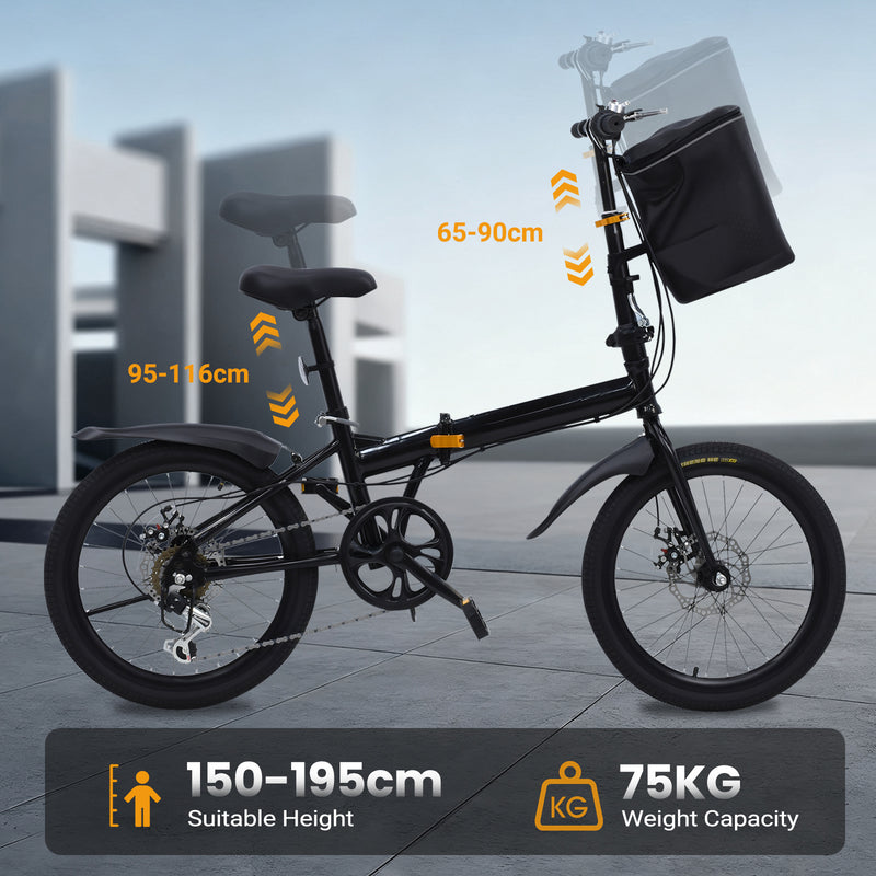 Advwin 20" Folding Bicycle with 6-Speed Dual Brake System