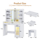 Advwin Vanity Desk with Glass Tabletop White