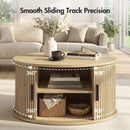 Advwin 80cm Round Coffee Table with Sliding Door & Storage