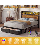 Advwin LED Bed Frame w/ Charging & 2 Drawers