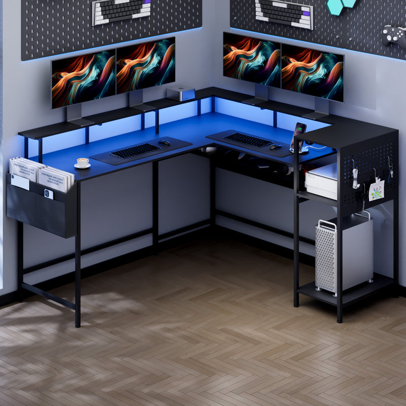 Advwin 150cm L Shaped Computer Desk w/ LED Lights