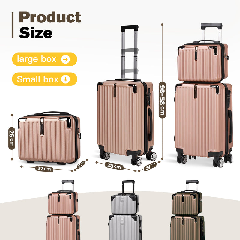 Advwin 20"+14" Hardshell Luggage Set with Silent Wheels