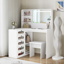 Advwin Corner Dressing Table with LED Mirror and Drawers