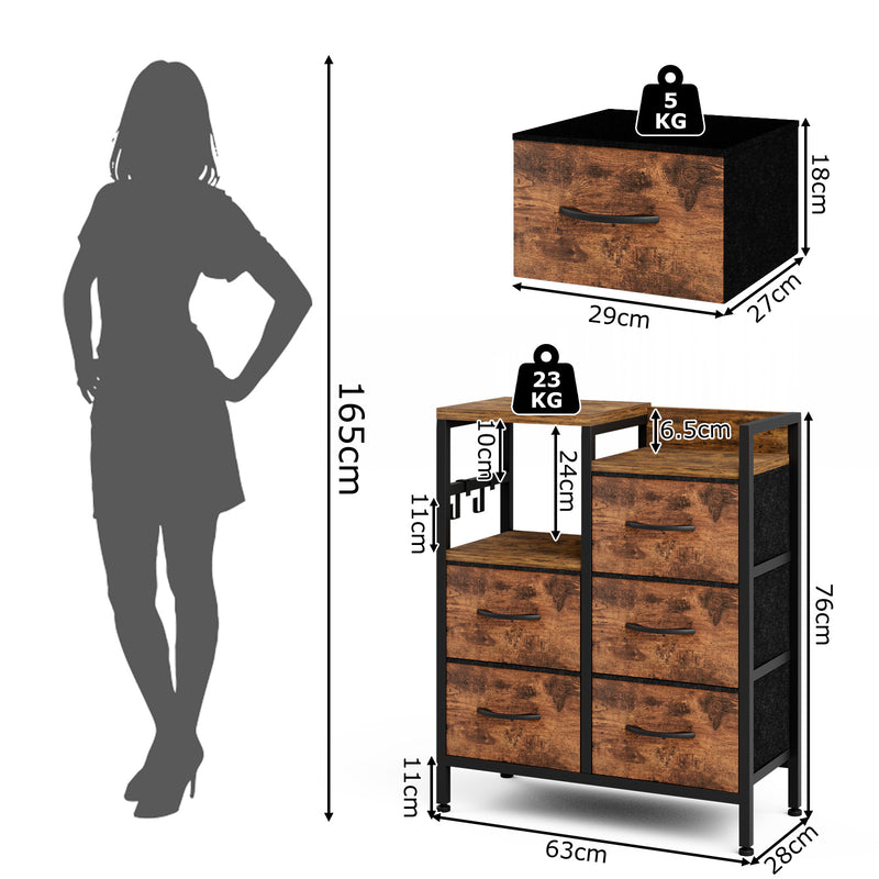 Advwin Chest of 5 Drawers Storage Cabinet
