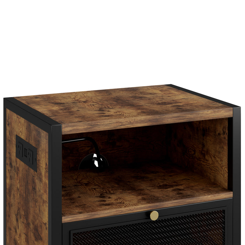 Advwin Bedside Table w/ Metal Mesh Drawer