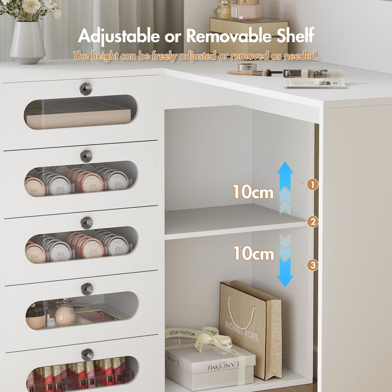 Advwin Corner Dressing Table with LED Mirror and Drawers