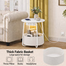 Advwin Round End Table w/ Charging Station & Fabric Basket