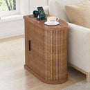 Advwin Narrow Side Table w/ Fluted Sliding Door & Storage