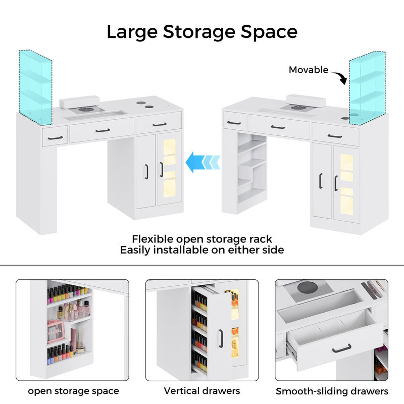 Advwin Manicure Table w/Glass Top Drawer Dust Collector
