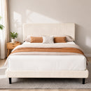 Advwin Upholstered Bed w/ Adjustable Headboard Beige