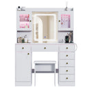 Advwin Dressing Table Set w/ Glass Desktop LED Light
