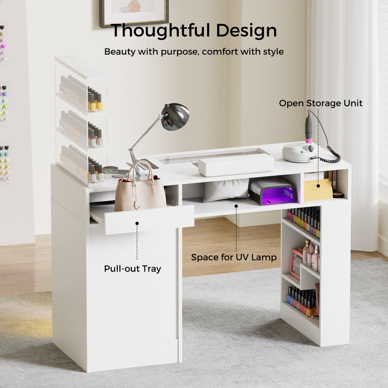 Advwin Manicure Table w/Glass Top Drawer Dust Collector