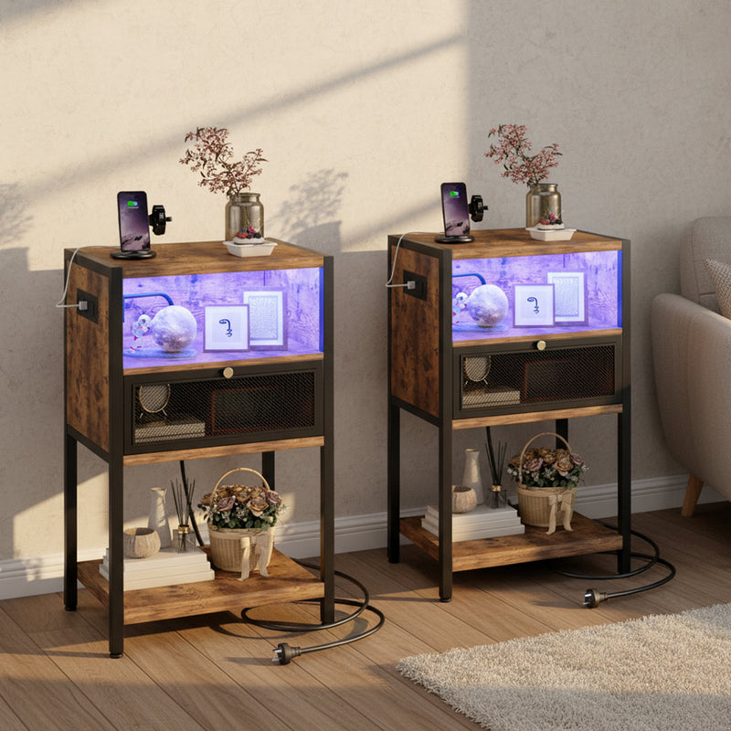 Advwin LED Bedside Table with Charging Station Set of 2