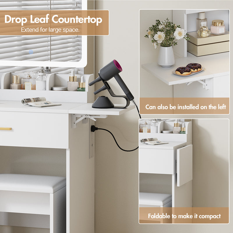 Advwin Dressing Table with LED Mirror & RGB Cabinet White