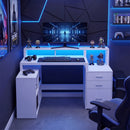 Advwin L Shaped Computer Desk with LED Lights White