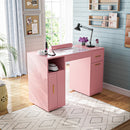 Advwin Manicure Table Glass Top w/Dust Collector Pink