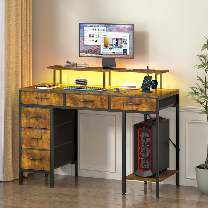 Advwin 120cm Gaming Desk with LED Lights & Drawers