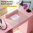 Advwin Manicure Table Glass Top w/Dust Collector Pink