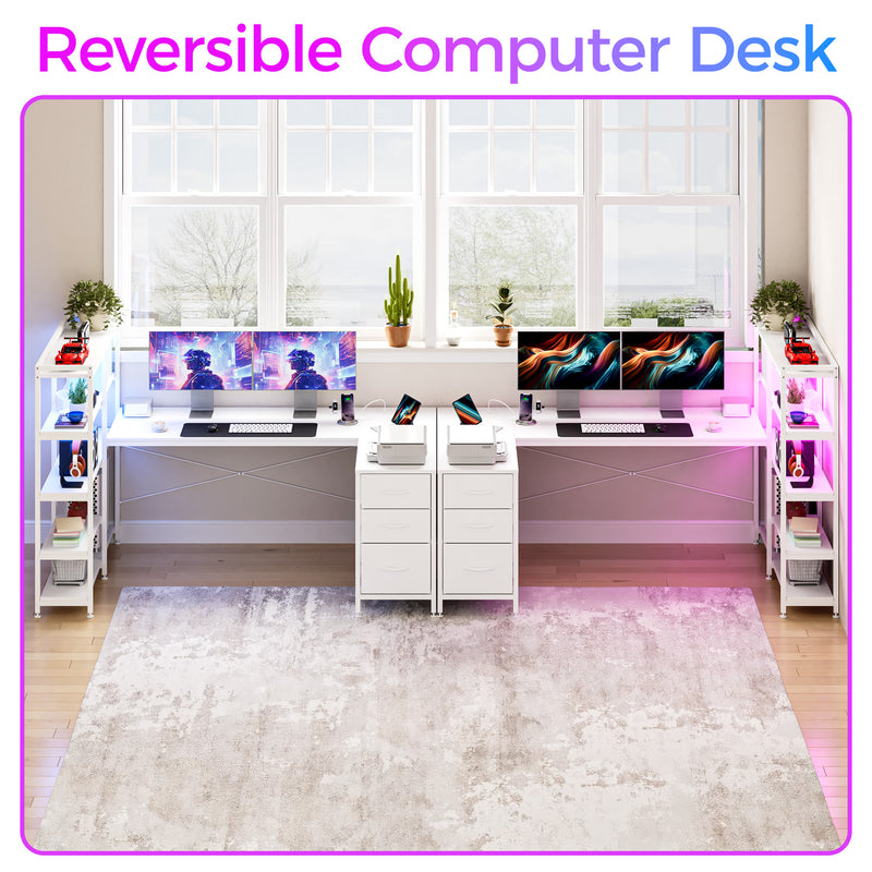 Advwin U Shaped Gaming Desk with LED Lights 164cm