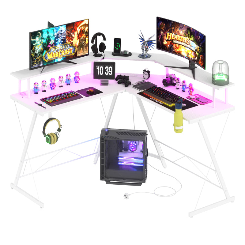 Advwin L Shaped Gaming Desk with LED Lights