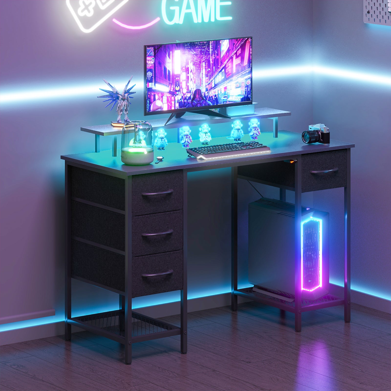 Led Gaming Desktop Advwin Gaming Desk with LED Lights with Monitor Stand 120cm