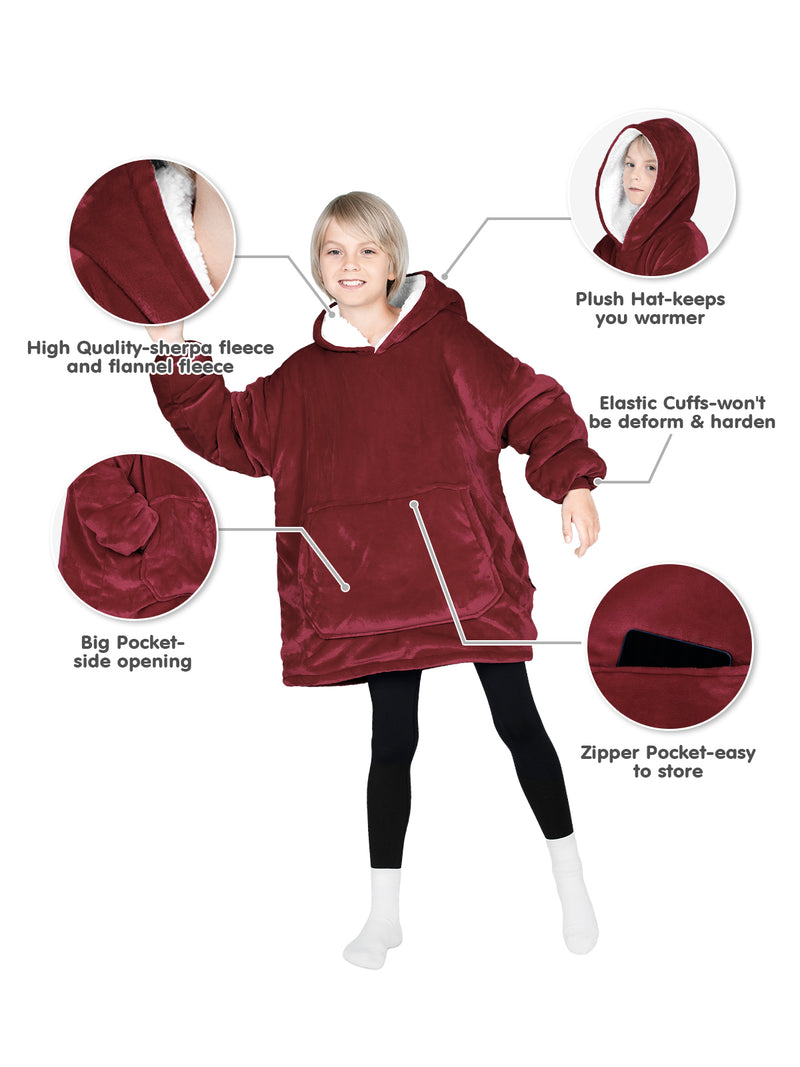 Advwin Oversized Sherpa Wearable Blanket Hoodie Kids