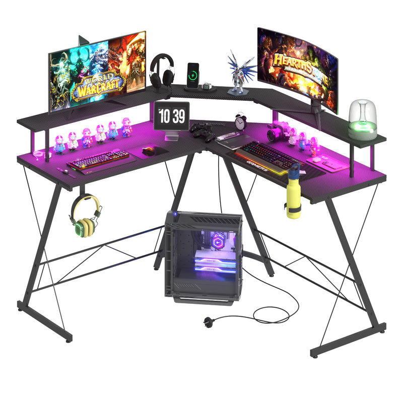 Advwin L Shaped Gaming Desk with LED Lights