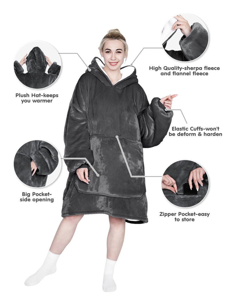 Advwin Oversized Sherpa Wearable Blanket Hoodie Adult