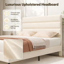 Advwin Velvet Upholstered Bed Frame w/ Wooden Slats Beige